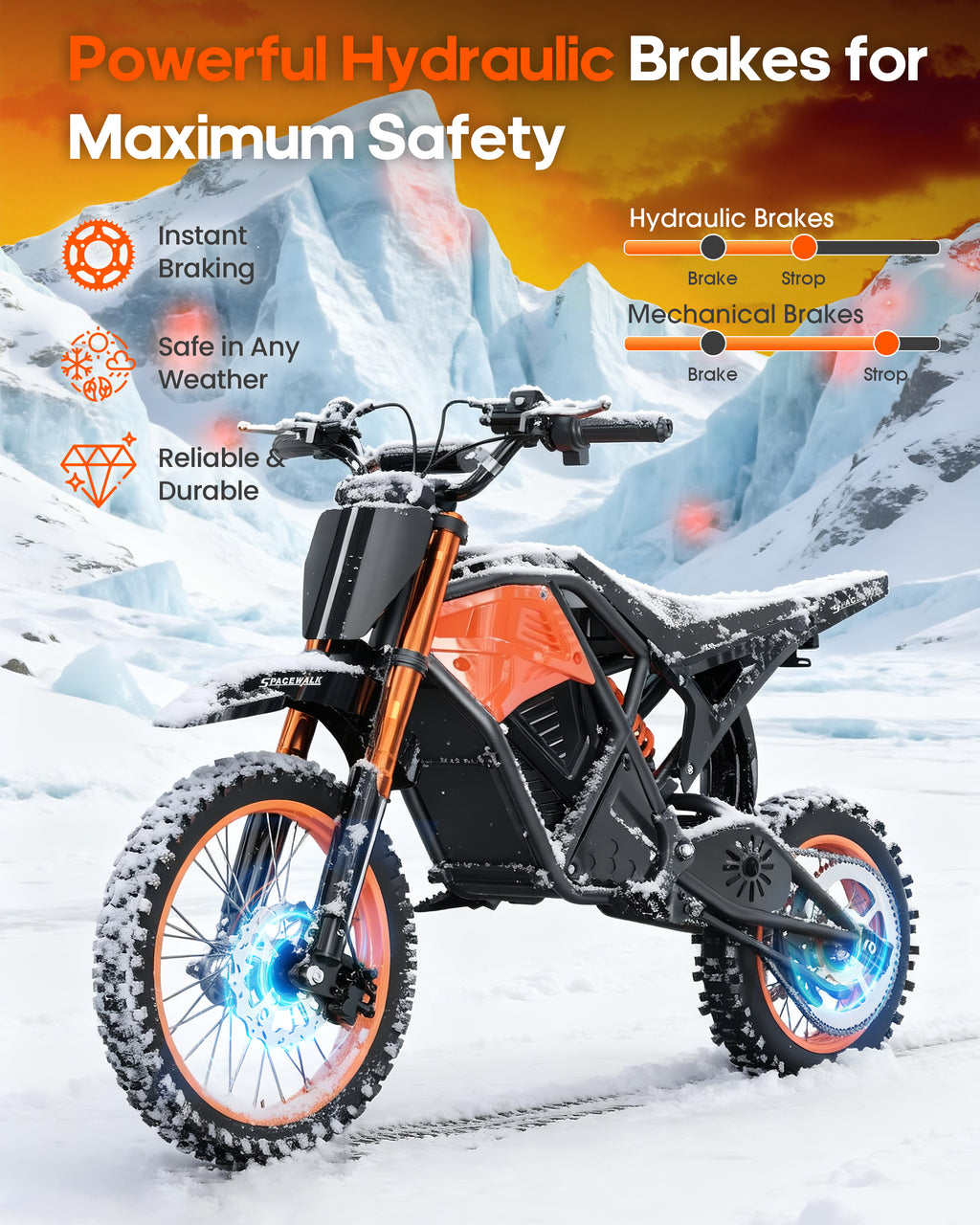 Eilleo Electric Motorcycle – 3000W Peak Motor, 37.5 mph, 40–60 Mile Range, 48V 20Ah Battery, Dual Suspension, 14"/12" Tires