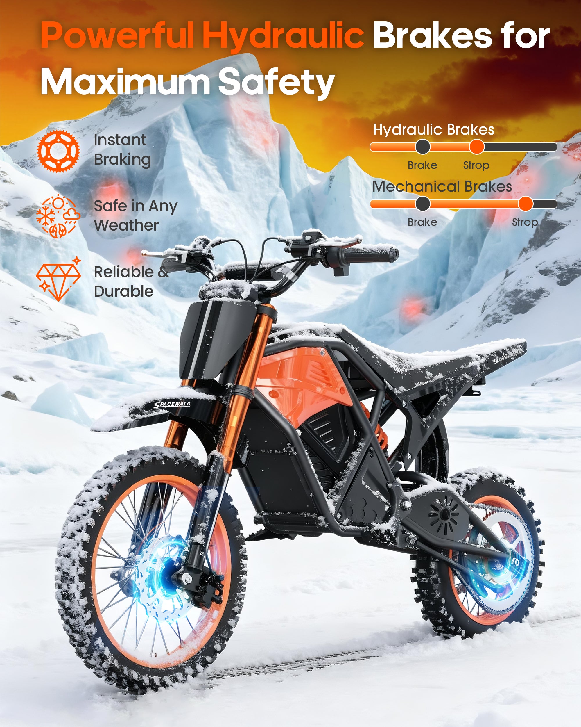 Eilleo Electric Motorcycle – 3000W Peak Motor, 37.5 mph, 40–60 Mile Range, 48V 20Ah Battery, Dual Suspension, 14"/12" Tires