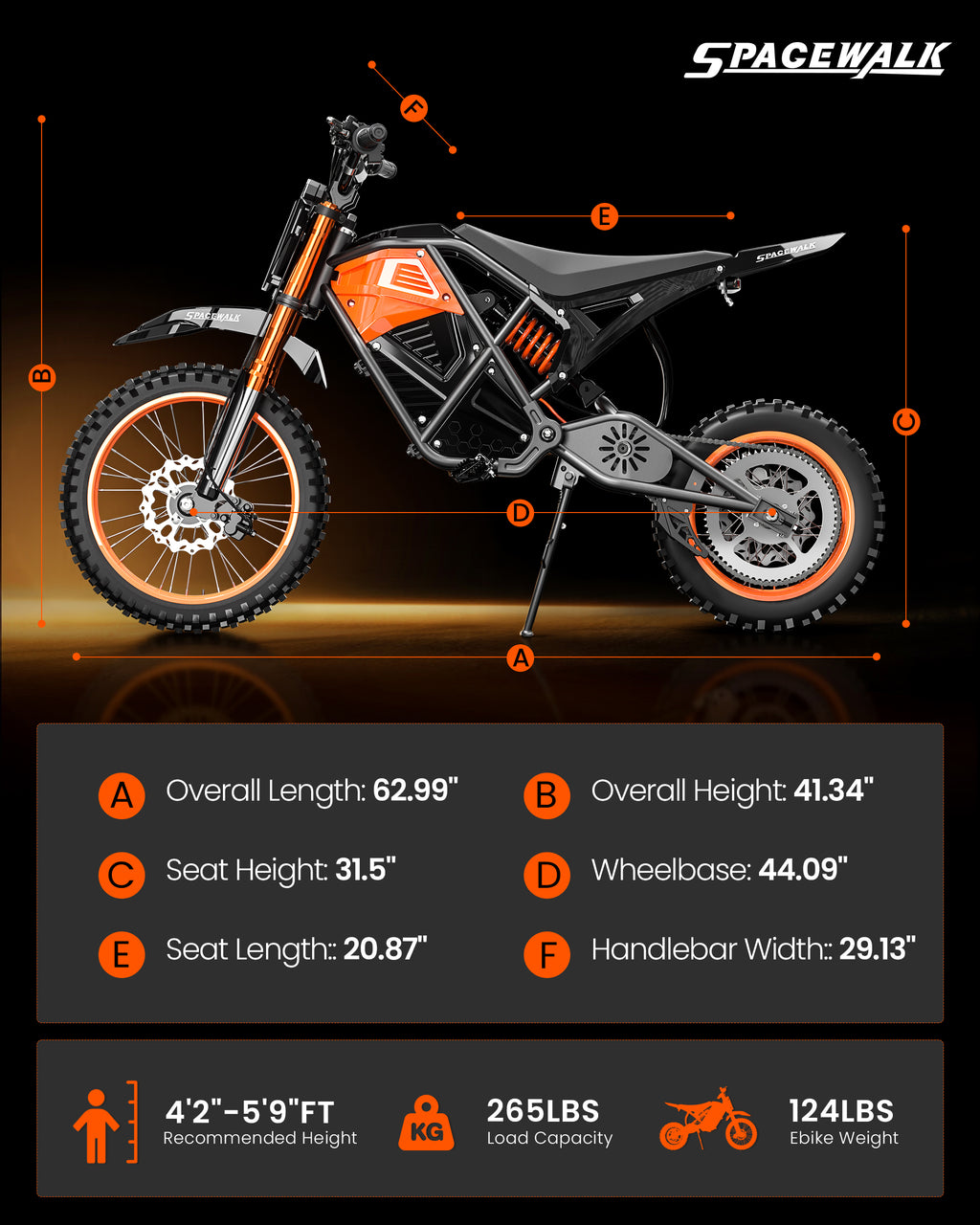 Eilleo Electric Motorcycle – 3000W Peak Motor, 37.5 mph, 40–60 Mile Range, 48V 20Ah Battery, Dual Suspension, 14"/12" Tires