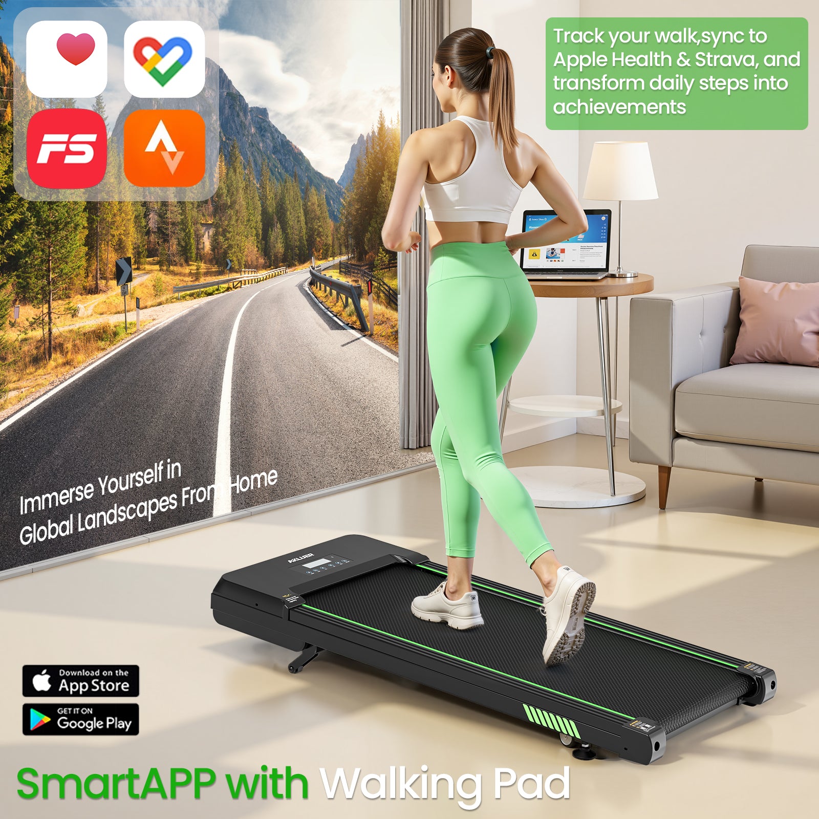 Akluer 12% Auto Incline With Bluetooth Function Walking Pad Treadmill