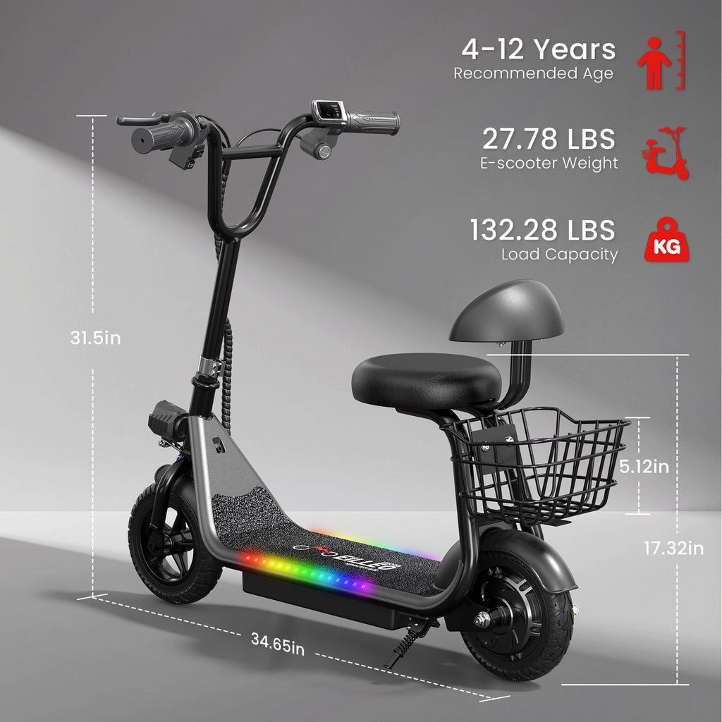 EILLEO Q1 Electric Scooter for Kids with Seat and bluetooth Music