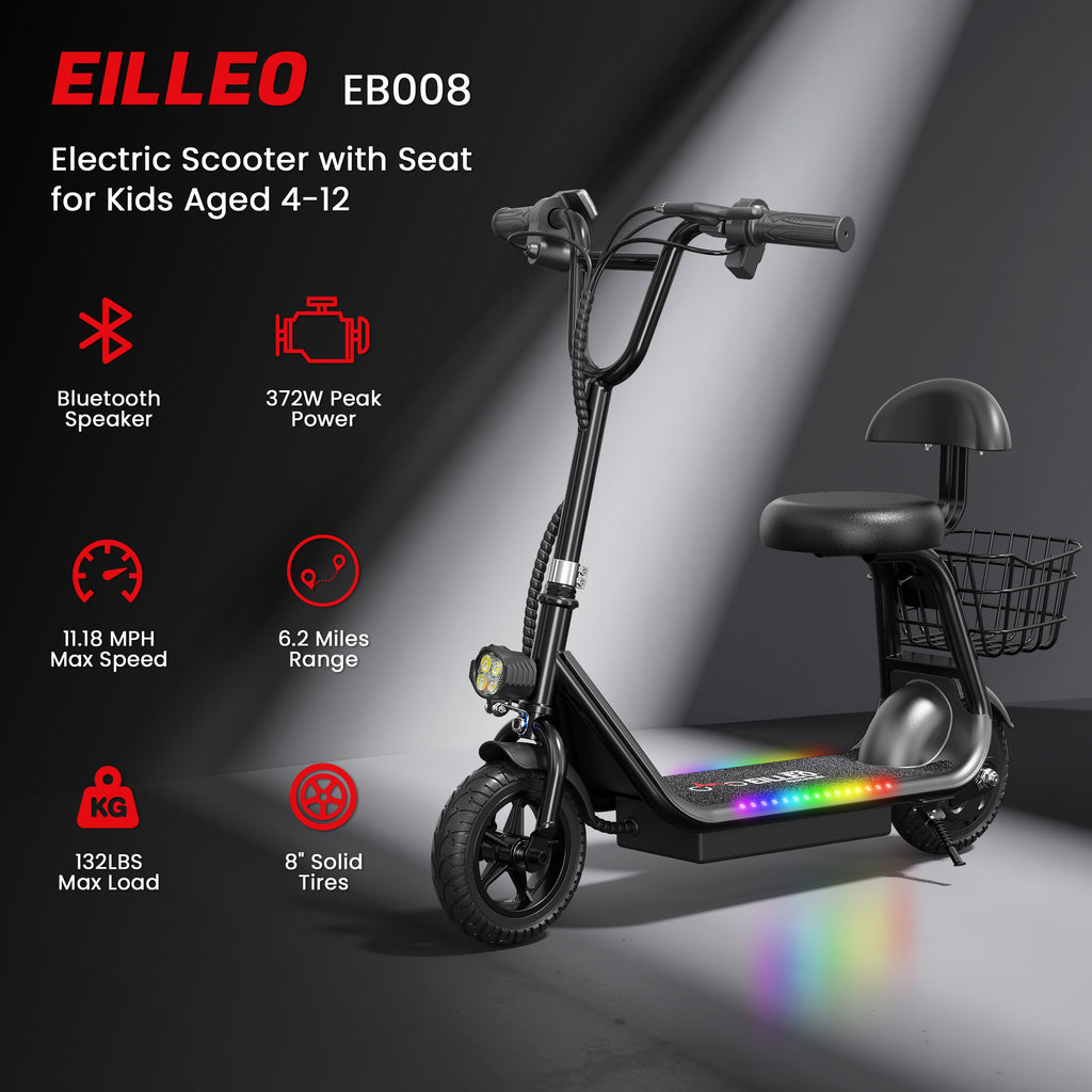 EILLEO Q1 Electric Scooter for Kids with Seat and bluetooth Music
