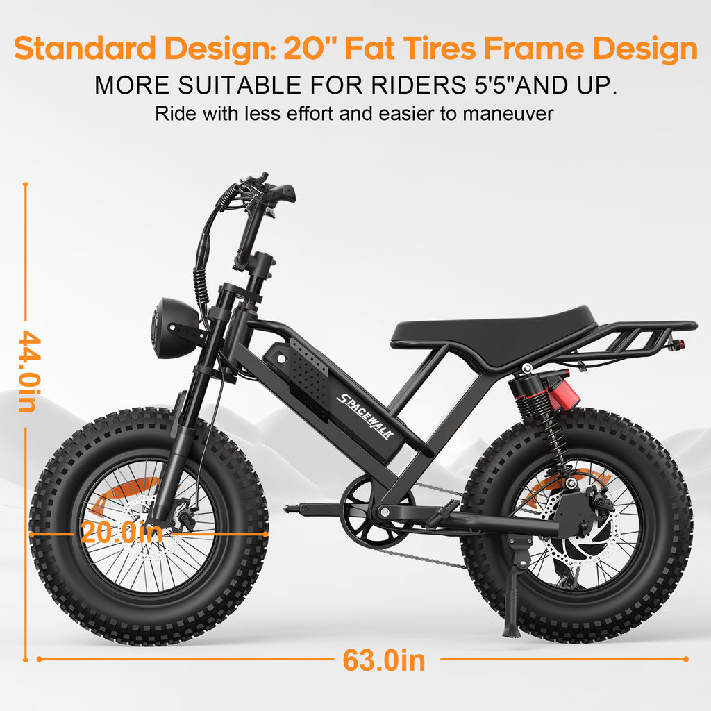 Eilleo 20" Fat Tire E-Bike – 750W Motor (920W Peak), 24.9 mph, 50–70 Mile Range, 48V 15.6Ah Battery, Dual Suspension, Shimano 7-Speed