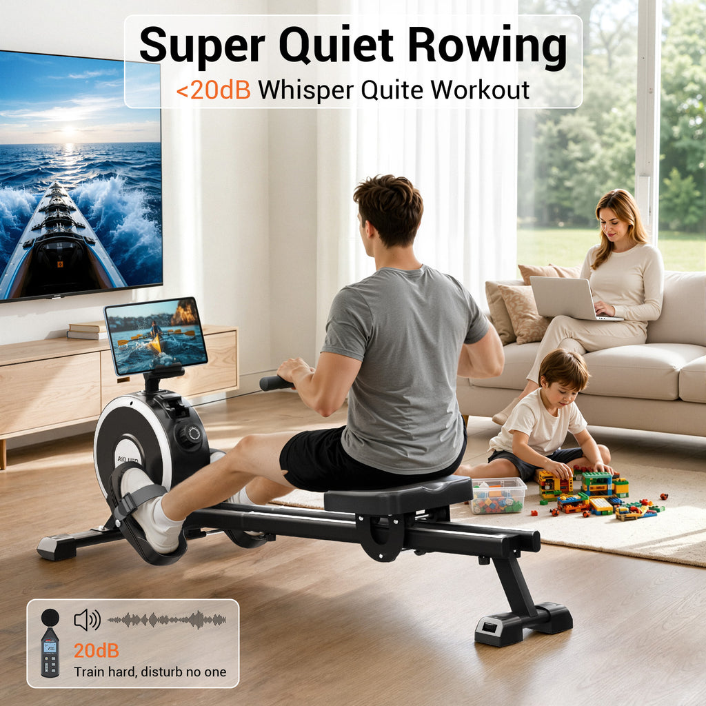 Akluer RM-001 Foldable Magnetic Rowing Machine, Smart App Enabled Indoor Rower for Home Full‑Body Exercise