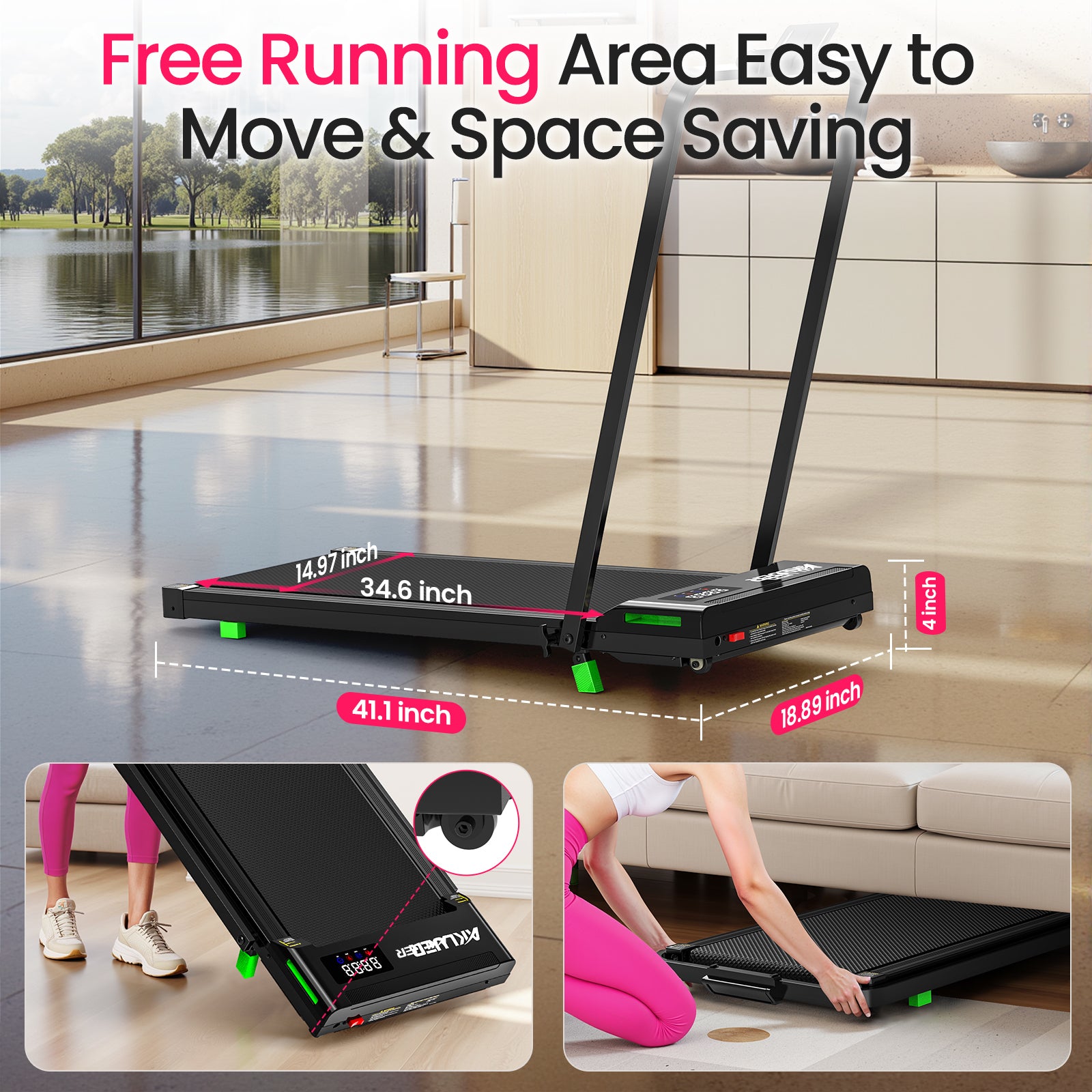 Akluer H03 Foldable Brushless Motor Under Desk Treadmill With Handle