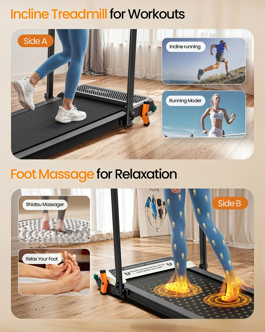 Akluer 520A-B 2 in 1 Foot Massage Under Desk Treadmill