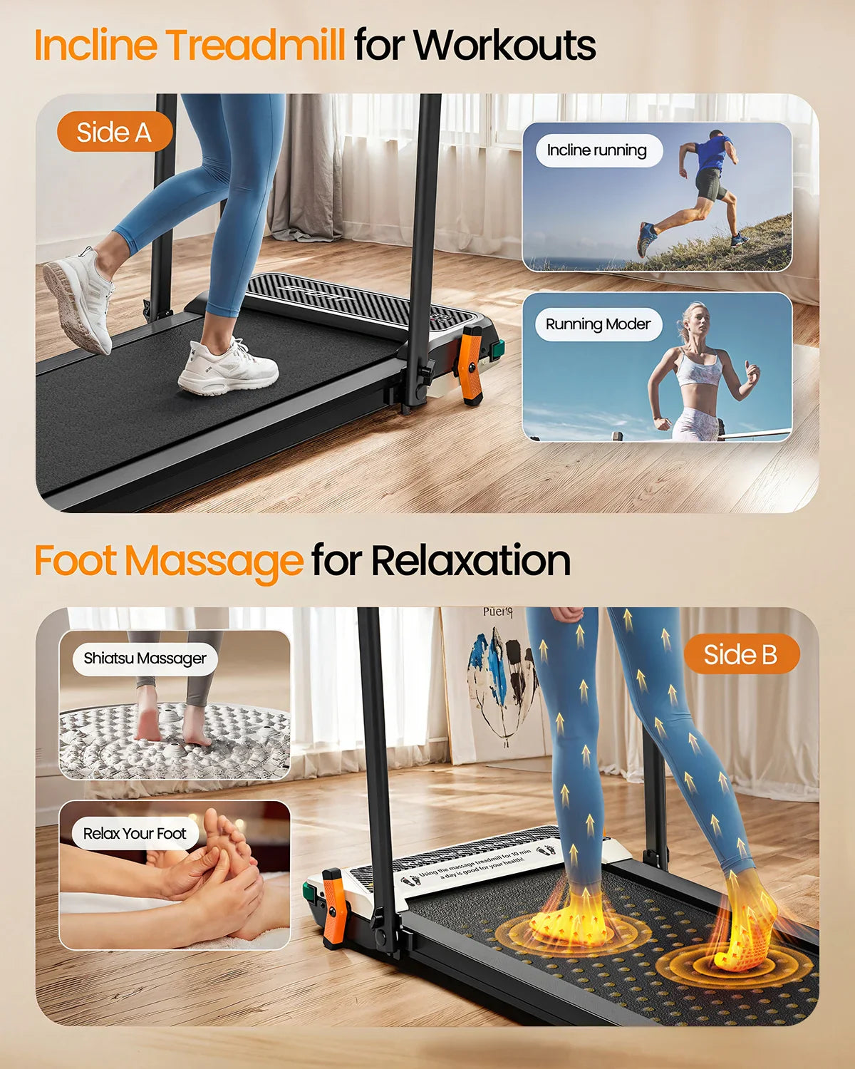 Akluer 520A-B 2 in 1 Foot Massage Under Desk Treadmill