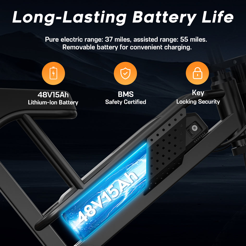 Eilleo 20" Fat Tire E-Bike – 750W Motor (920W Peak), 24.9 mph, 50–70 Mile Range, 48V 15.6Ah Battery, Dual Suspension, Shimano 7-Speed