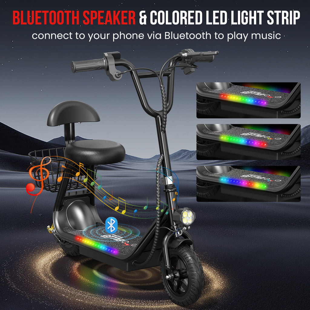 EILLEO Q1 Electric Scooter for Kids with Seat and bluetooth Music