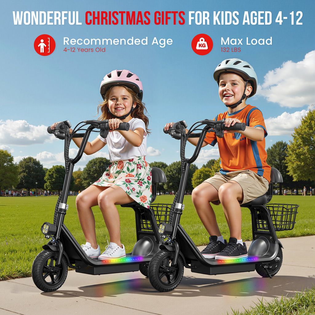 EILLEO Q1 Electric Scooter for Kids with Seat and bluetooth Music