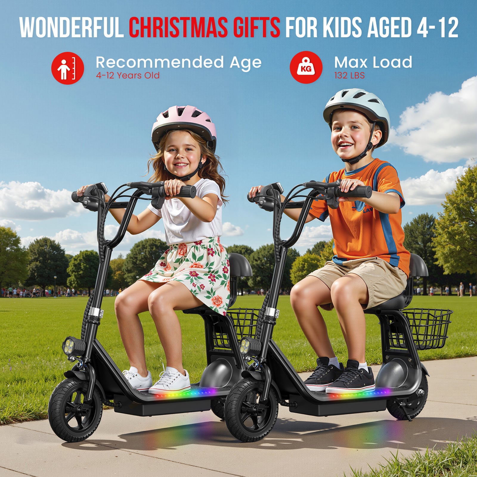 EILLEO Q1 Electric Scooter for Kids with Seat and bluetooth Music