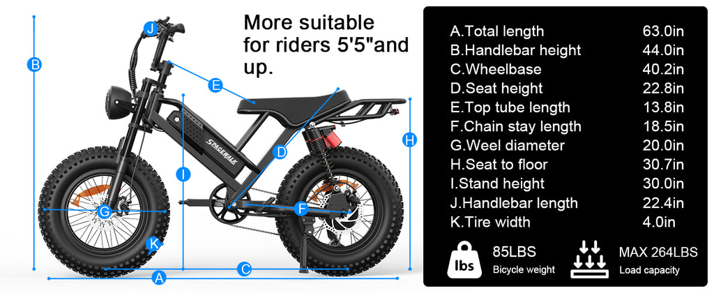 Eilleo 20" Fat Tire E-Bike – 750W Motor (920W Peak), 24.9 mph, 50–70 Mile Range, 48V 15.6Ah Battery, Dual Suspension, Shimano 7-Speed