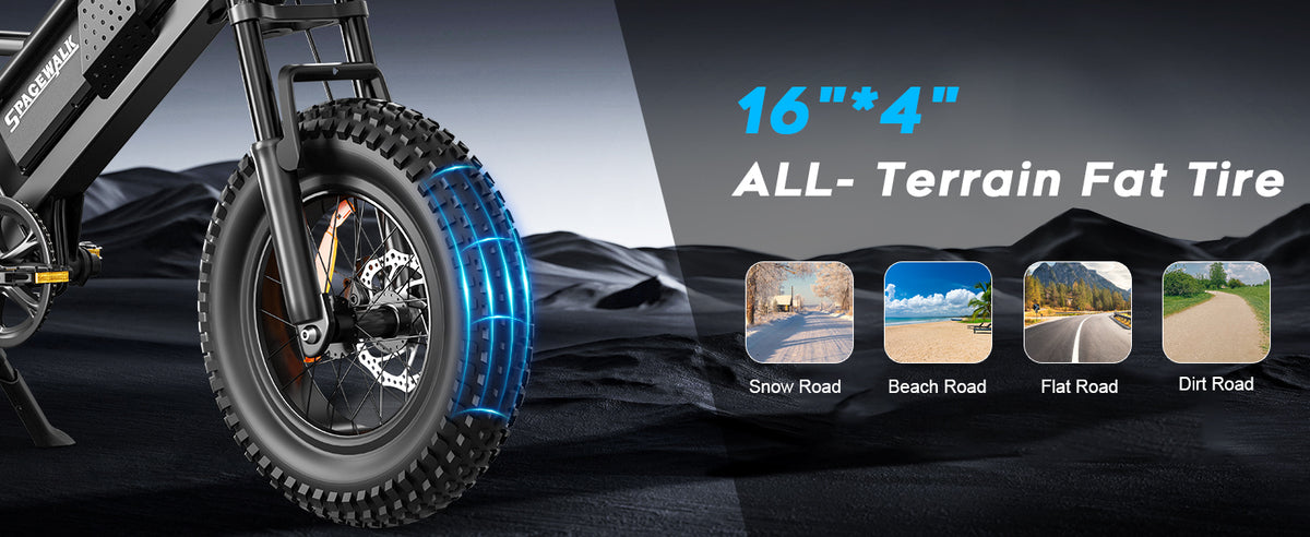 Eilleo 16" Fat Tire E-Bike – 750W Motor (920W Peak), 21.7 mph, 50–70 Mile Range, 48V 15.6Ah Battery, Dual Suspension, Shimano 6-Speed