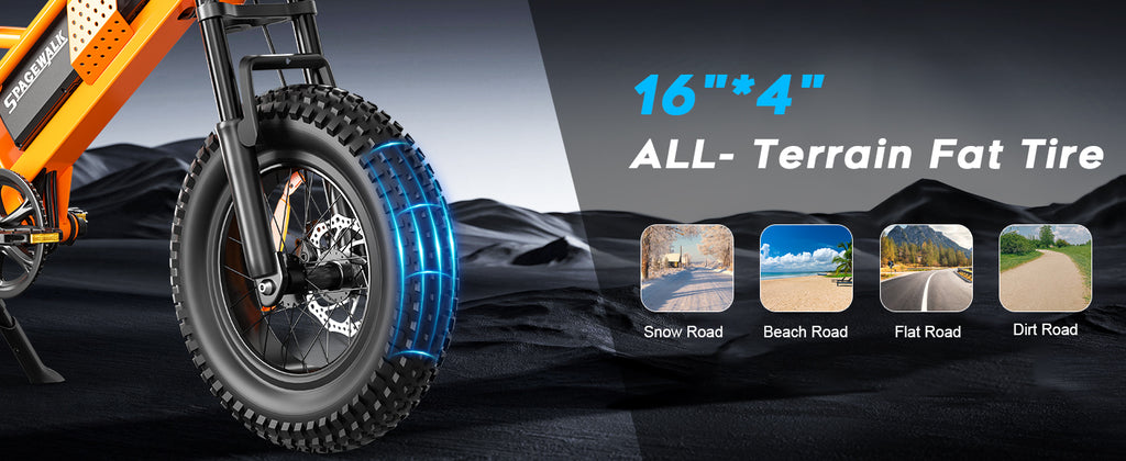 Eilleo 16" Fat Tire E-Bike – 750W Motor (920W Peak), 21.7 mph, 50–70 Mile Range, 48V 15.6Ah Battery, Dual Suspension, Shimano 6-Speed