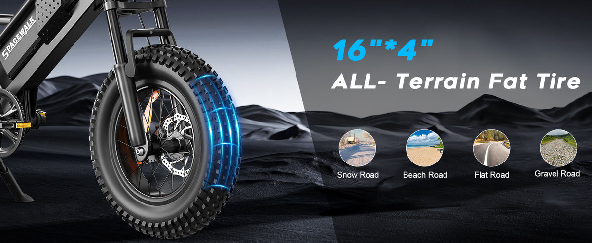 Eilleo 16" Fat Tire E-Bike – 750W Motor (920W Peak), 21.7 mph, 50–70 Mile Range, 48V 15.6Ah Battery, Dual Suspension, Shimano 6-Speed