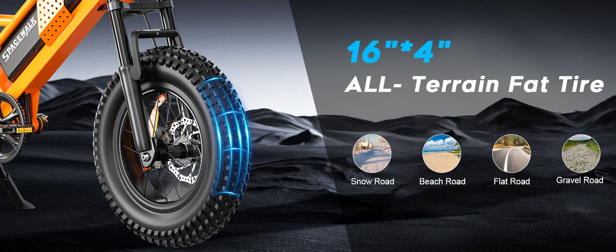Eilleo 16" Fat Tire E-Bike – 750W Motor (920W Peak), 21.7 mph, 50–70 Mile Range, 48V 15.6Ah Battery, Dual Suspension, Shimano 6-Speed