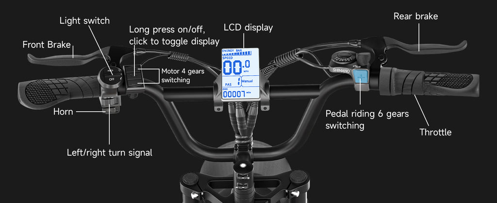 Eilleo 16" Fat Tire E-Bike – 750W Motor (920W Peak), 21.7 mph, 50–70 Mile Range, 48V 15.6Ah Battery, Dual Suspension, Shimano 6-Speed