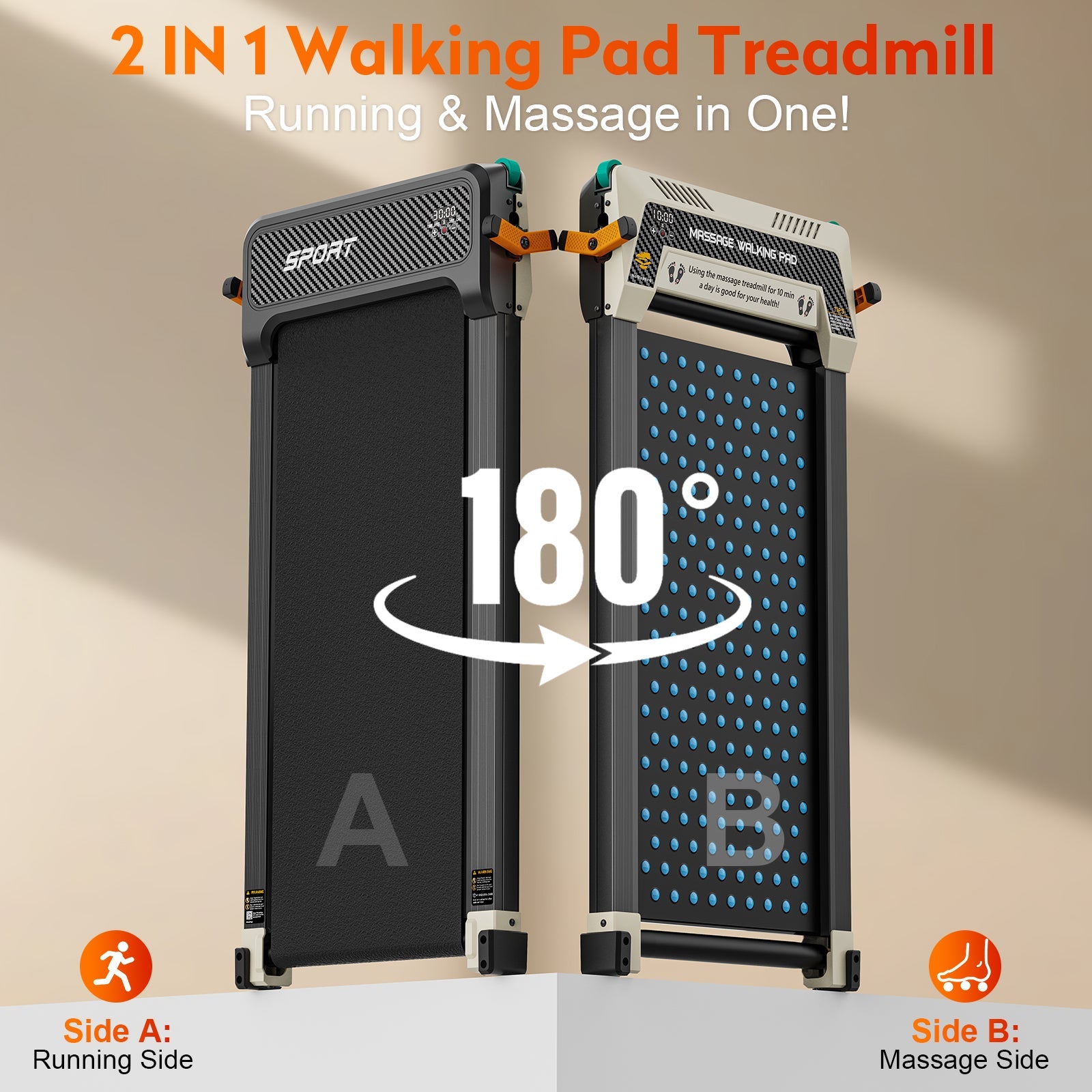 Akluer 520A-A 2-in-1 Foot Massage Under Desk Folding Treadmill