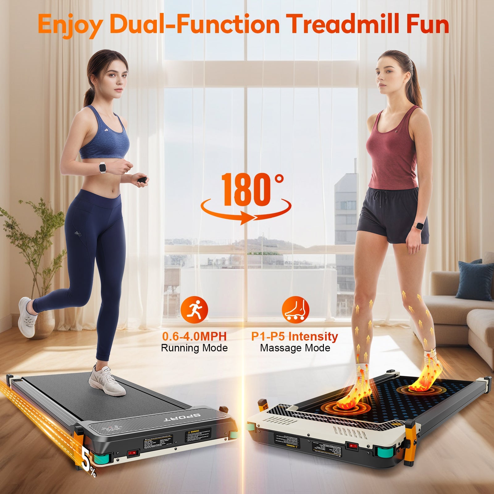 Akluer 520A-A 2-in-1 Foot Massage Under Desk Folding Treadmill