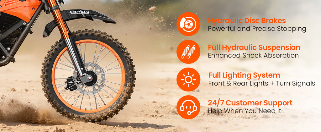 Eilleo Electric Motorcycle – 3000W Peak Motor, 37.5 mph, 40–60 Mile Range, 48V 20Ah Battery, Dual Suspension, 14"/12" Tires