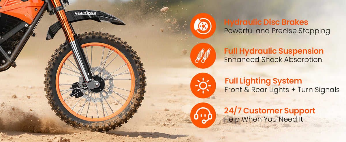 Eilleo Electric Motorcycle – 3000W Peak Motor, 37.5 mph, 40–60 Mile Range, 48V 20Ah Battery, Dual Suspension, 14"/12" Tires