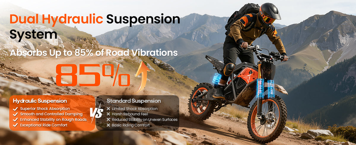 Eilleo Electric Motorcycle – 3000W Peak Motor, 37.5 mph, 40–60 Mile Range, 48V 20Ah Battery, Dual Suspension, 14"/12" Tires