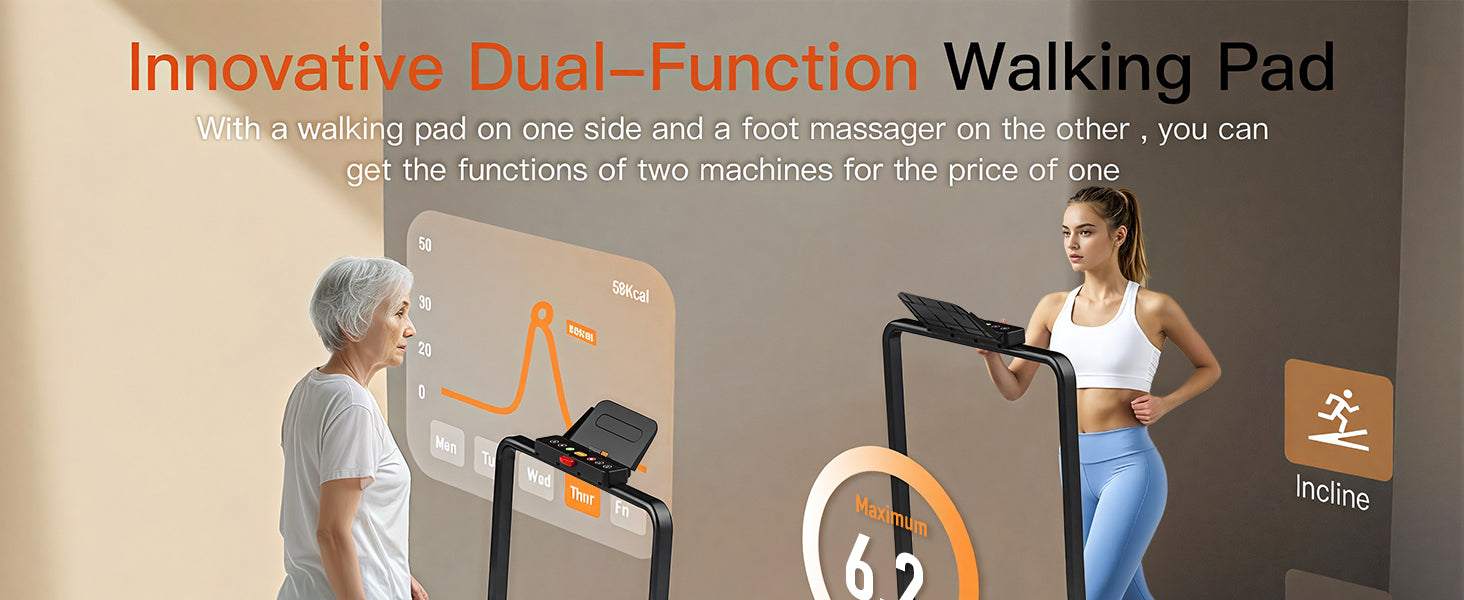Akluer 520A-B 2 in 1 Foot Massage Under Desk Treadmill