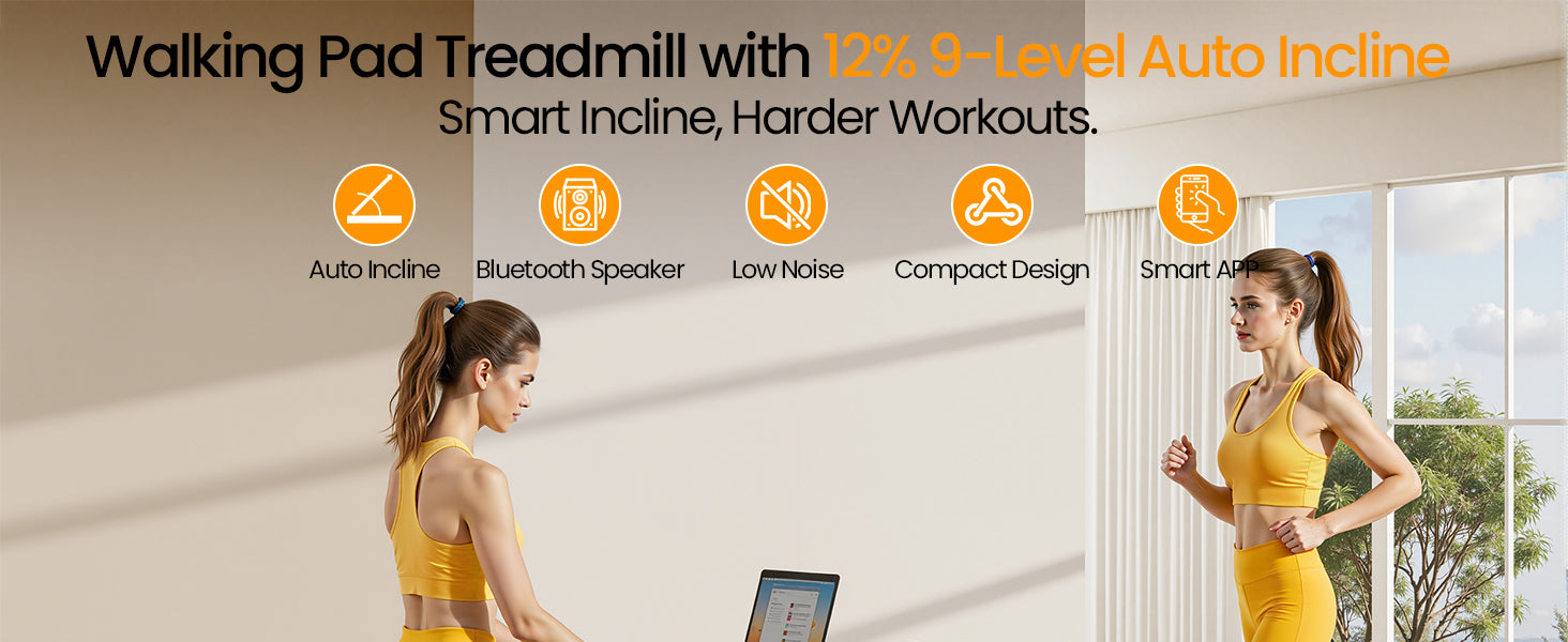 Akluer 12% Auto Incline With Bluetooth Function Walking Pad Treadmill