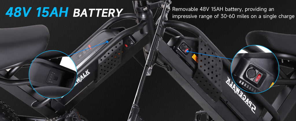 Eilleo 16" Fat Tire E-Bike – 750W Motor (920W Peak), 21.7 mph, 50–70 Mile Range, 48V 15.6Ah Battery, Dual Suspension, Shimano 6-Speed