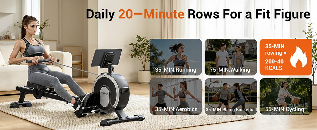 Akluer RM-001 Foldable Magnetic Rowing Machine, Smart App Enabled Indoor Rower for Home Full‑Body Exercise