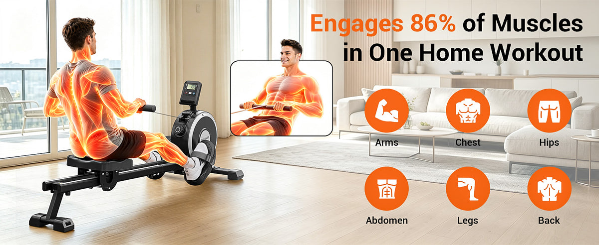 Akluer RM-001 Foldable Magnetic Rowing Machine, Smart App Enabled Indoor Rower for Home Full‑Body Exercise