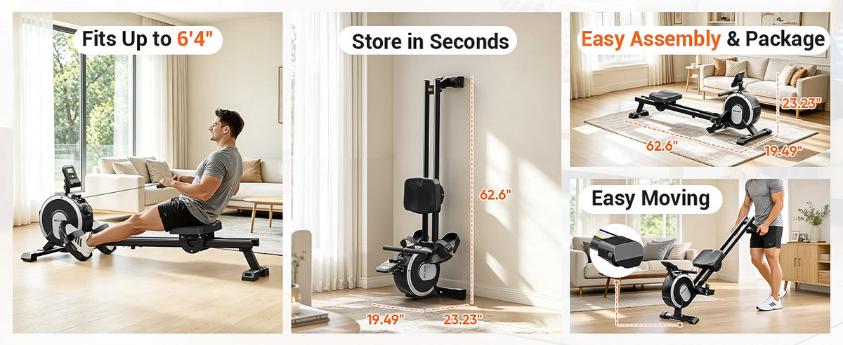 Akluer RM-001 Foldable Magnetic Rowing Machine, Smart App Enabled Indoor Rower for Home Full‑Body Exercise