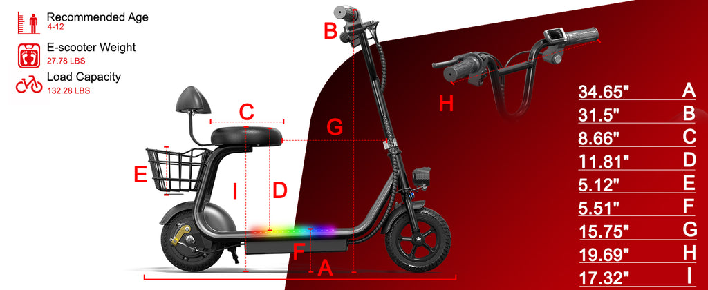EILLEO EB008 Electric Scooter for Kids with Seat and bluetooth Music