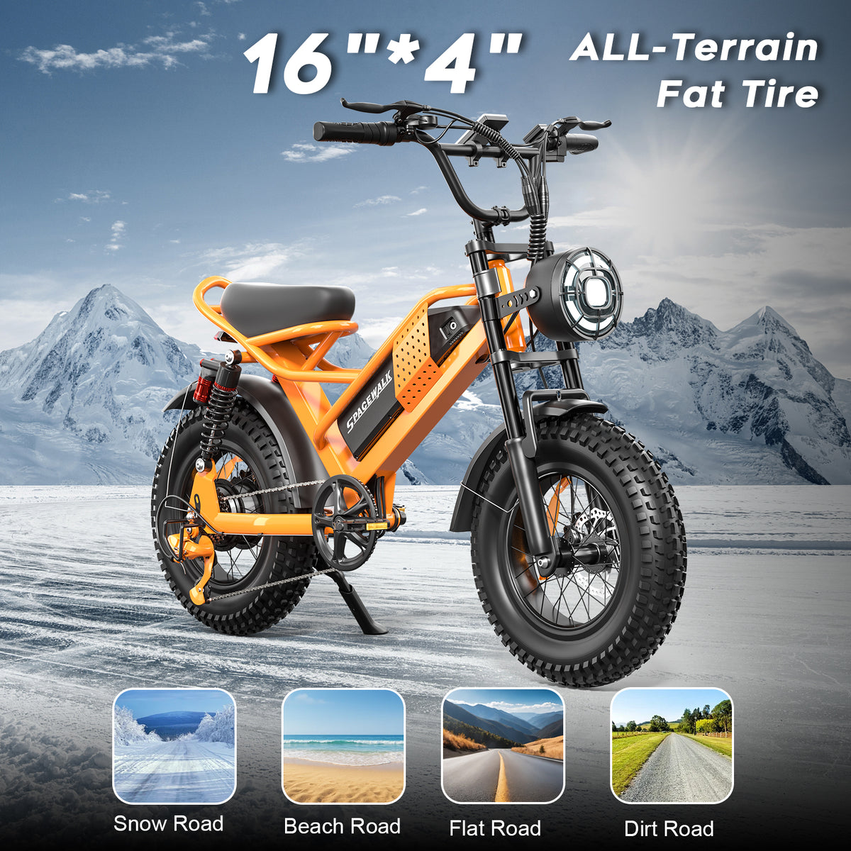 Eilleo 16" Fat Tire E-Bike – 750W Motor (920W Peak), 21.7 mph, 50–70 Mile Range, 48V 15.6Ah Battery, Dual Suspension, Shimano 6-Speed