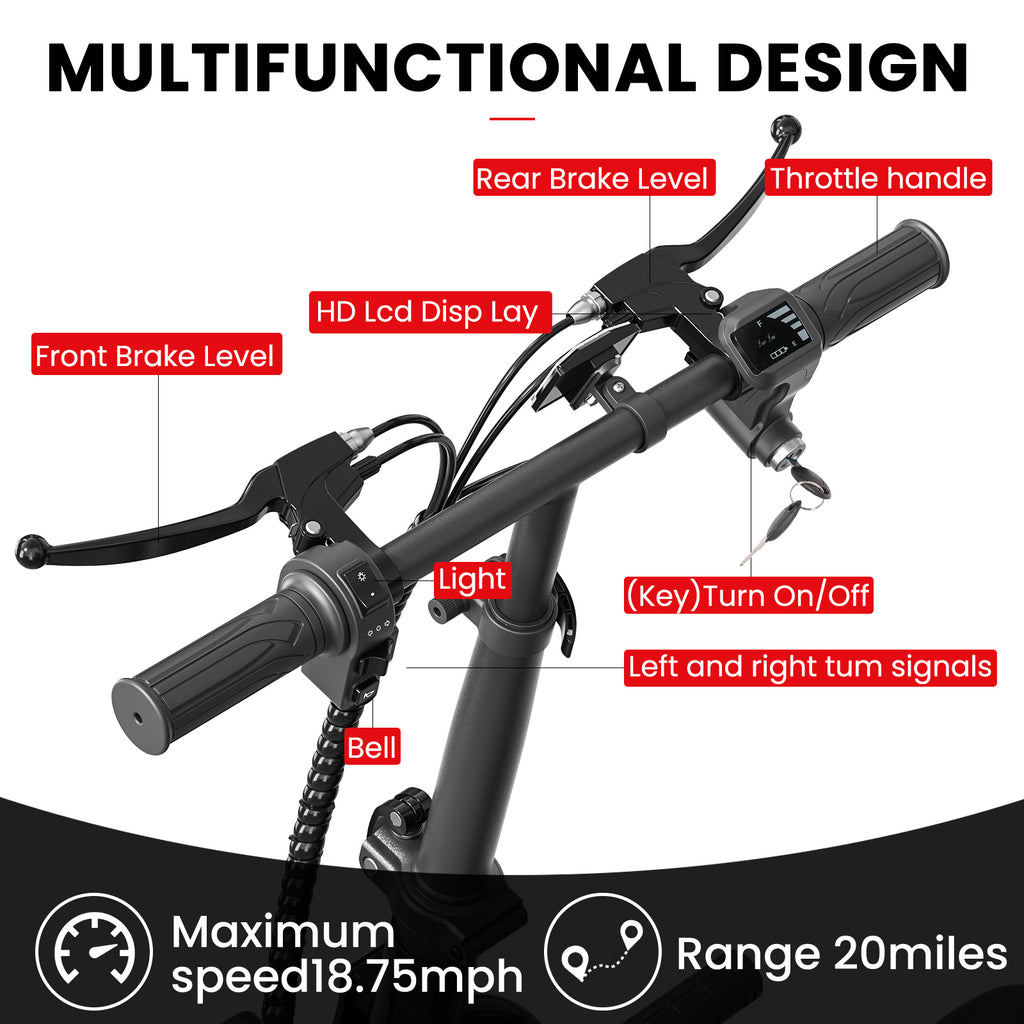 Eilleo 3-Seat E-Scooter - 500W Motor 750W Peak, 18.75 mph, 20-25 Mile Range, 48V 10.4Ah Battery, Dual Suspension, 12"x2.3" Tires